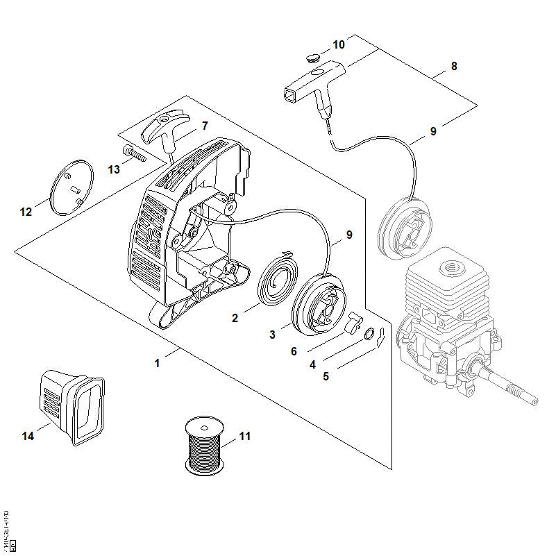 STIHL Rewind starter OEM 41401904009 technical drawing position 1