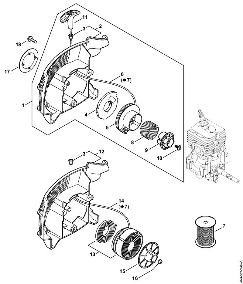 STIHL Rewind starter OEM 41441904014 technical drawing position 1