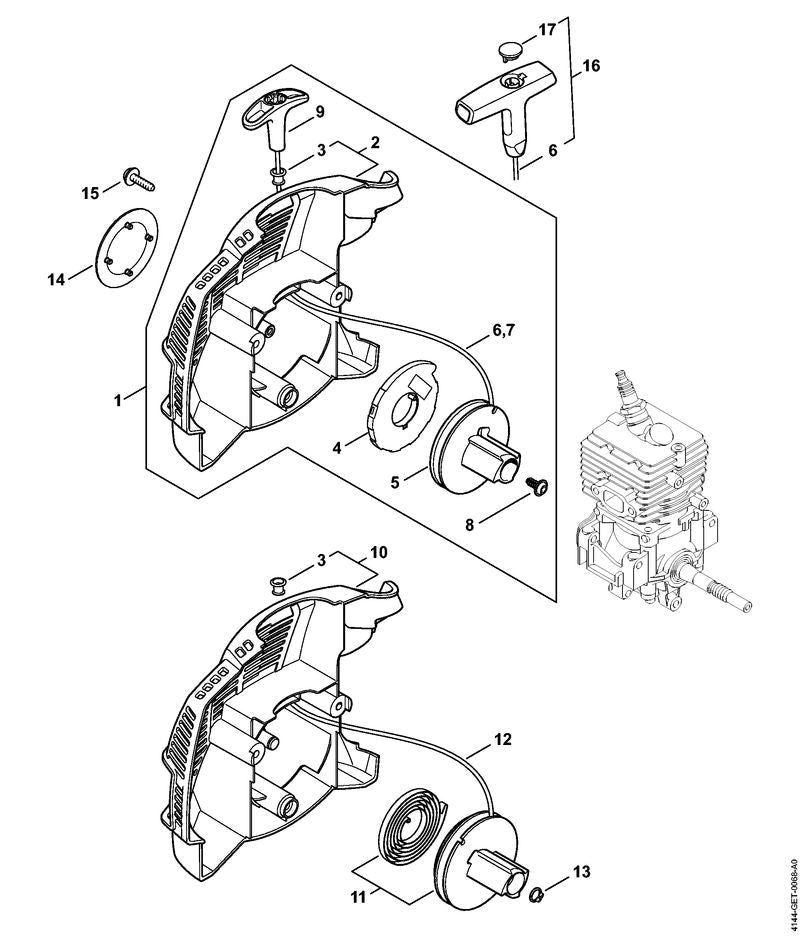 STIHL Rewind starter OEM 41441904004 technical drawing position 1