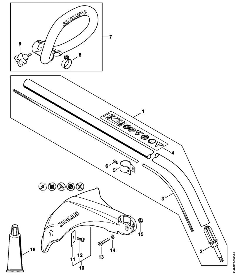 STIHL Drive tube assembly Ø 25.4x1180 mm / 1"x46 1/2" OEM 41407101700 technical drawing position 1
