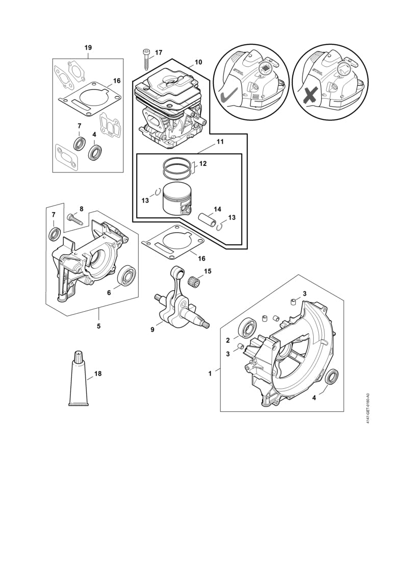 STIHL Crankcase OEM 41470202904 technical drawing position 5