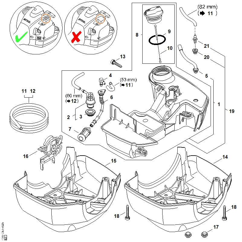 STIHL Fuel tank OEM 41473500408 technical drawing position 1