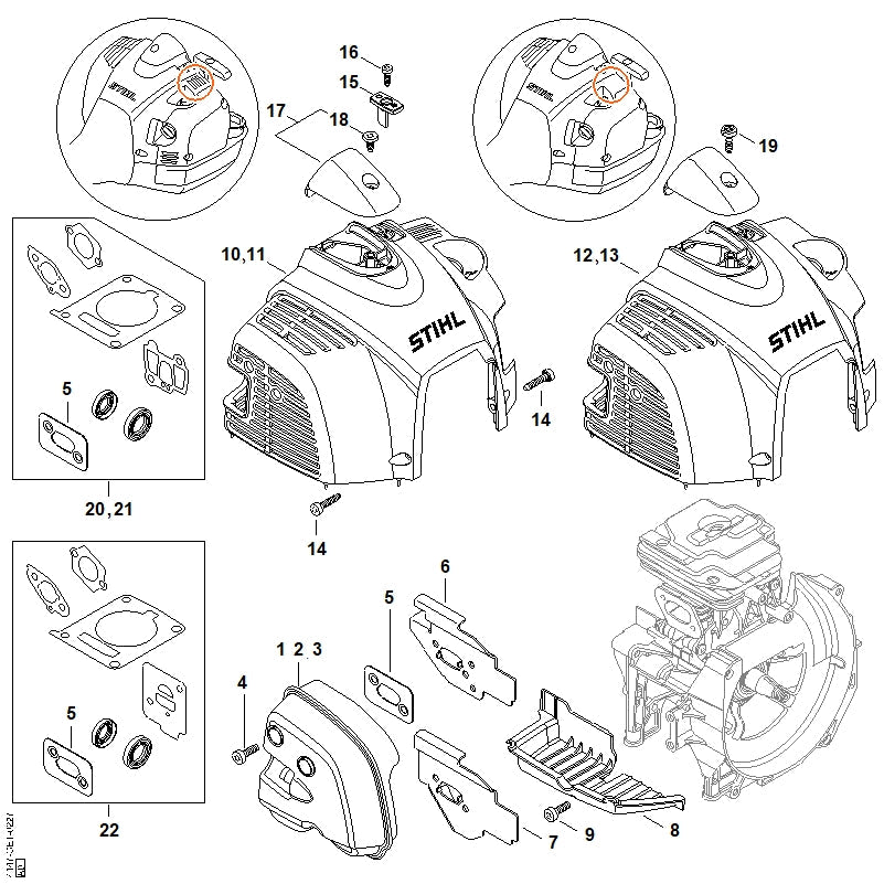 STIHL Shroud OEM 41470801600 technical drawing position 12