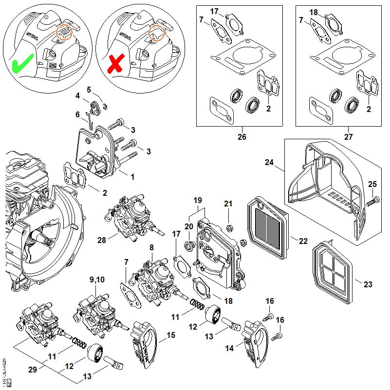 STIHL Air filter OEM 41471410300 technical drawing position 22