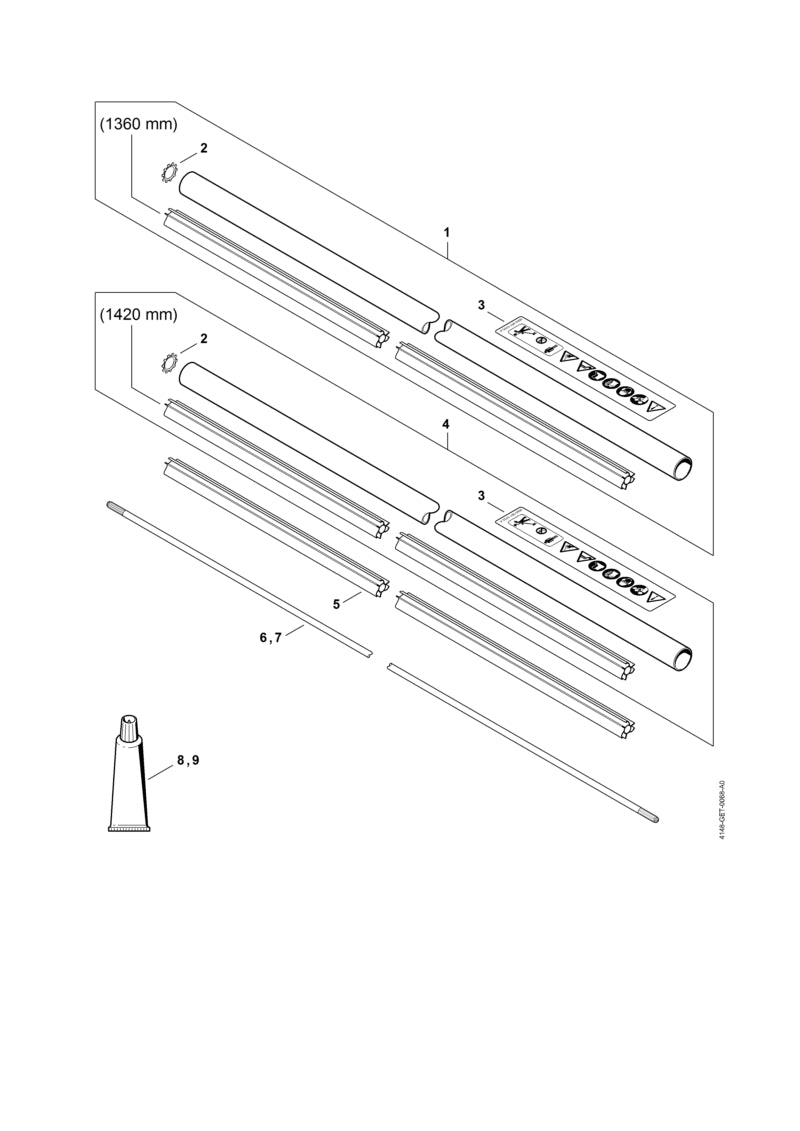 STIHL Drive tube assembly Ø 28 mm x 1.53 m / 1 1/8" x 60 1/4" OEM 41477107107 technical drawing position 4