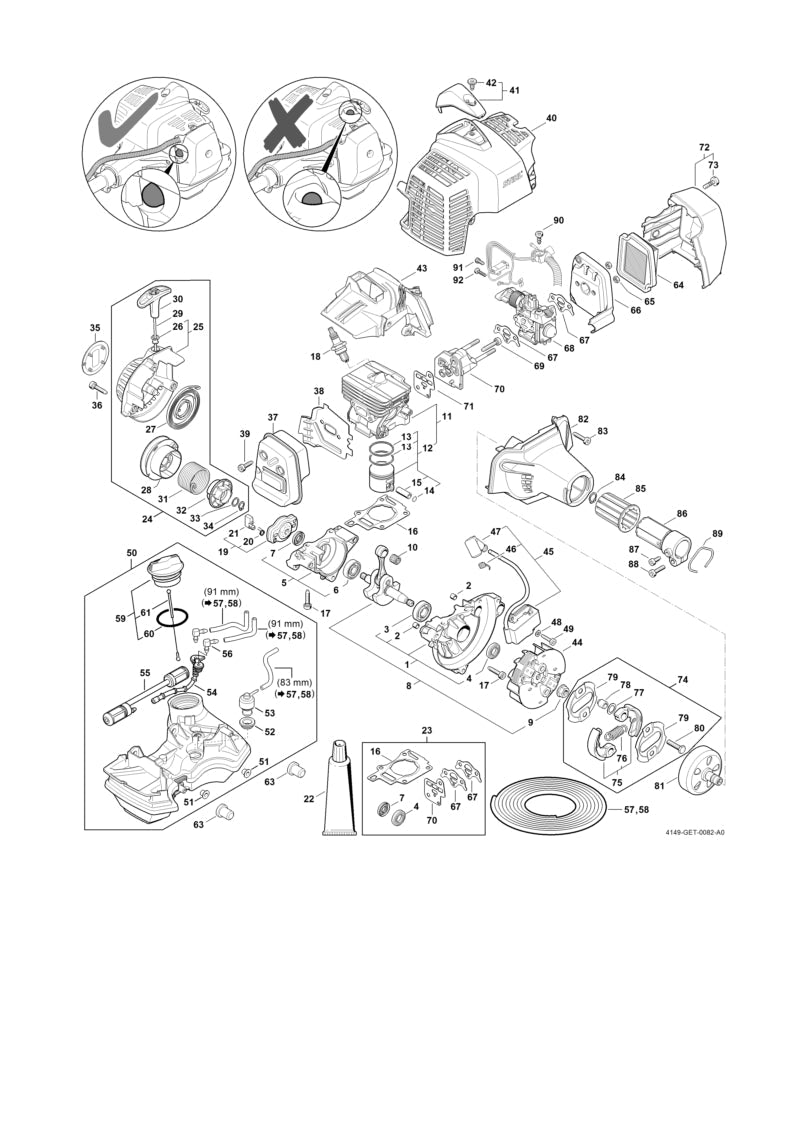 STIHL Filter cover OEM 41491401005 technical drawing position 72