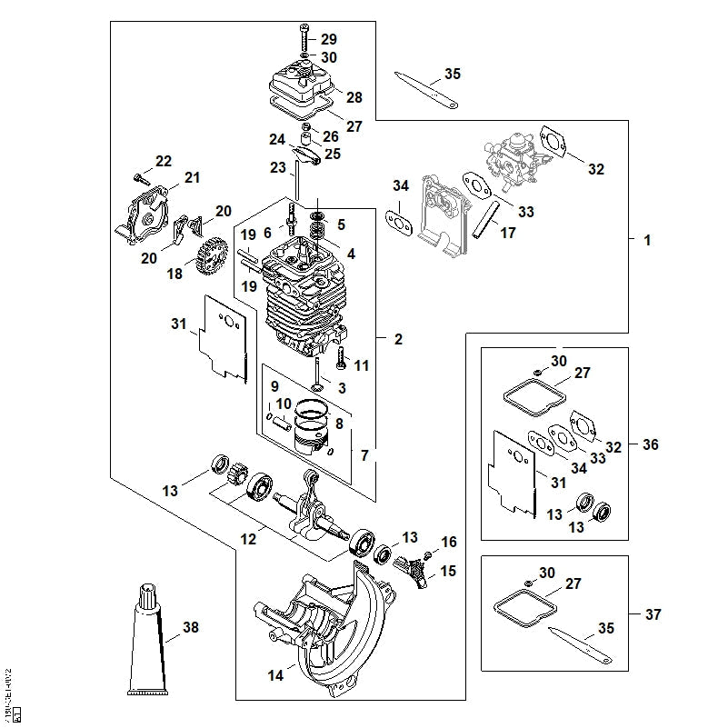 STIHL Piston ring  Ø 43x1.2 mm OEM 41800343001 technical drawing position 8