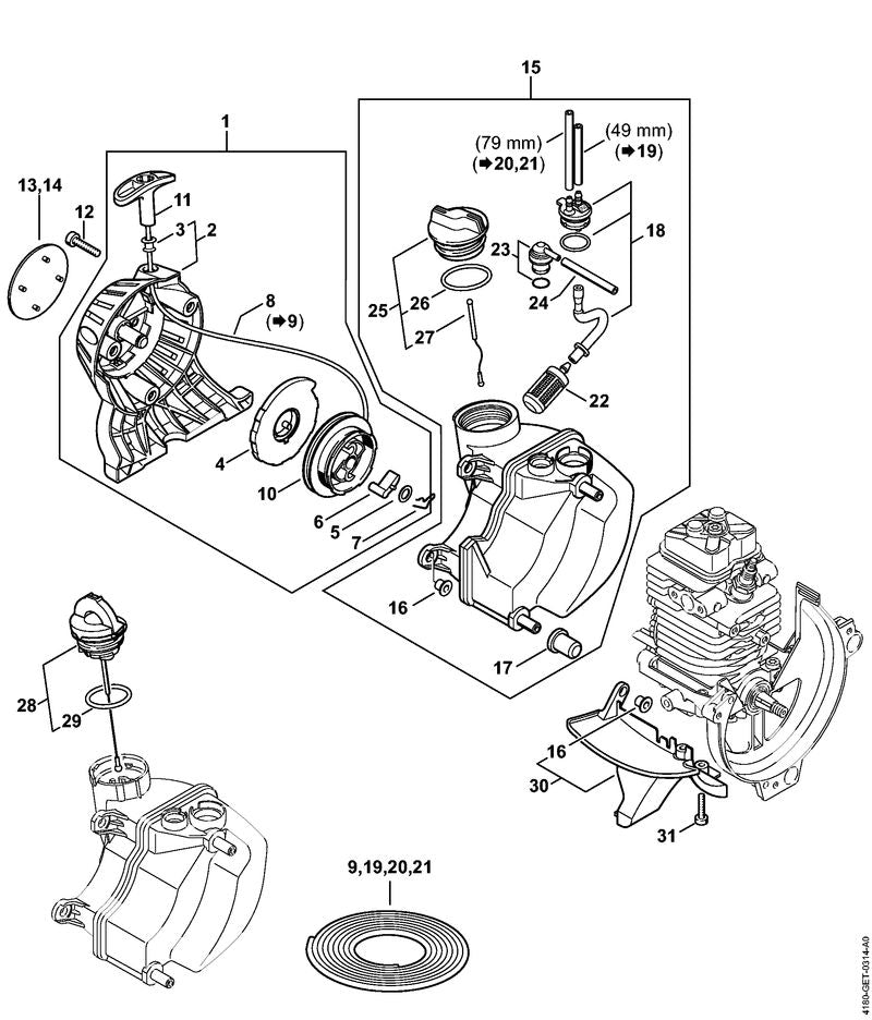 STIHL Model plate KM 90 R OEM 41809671540 technical drawing position 14