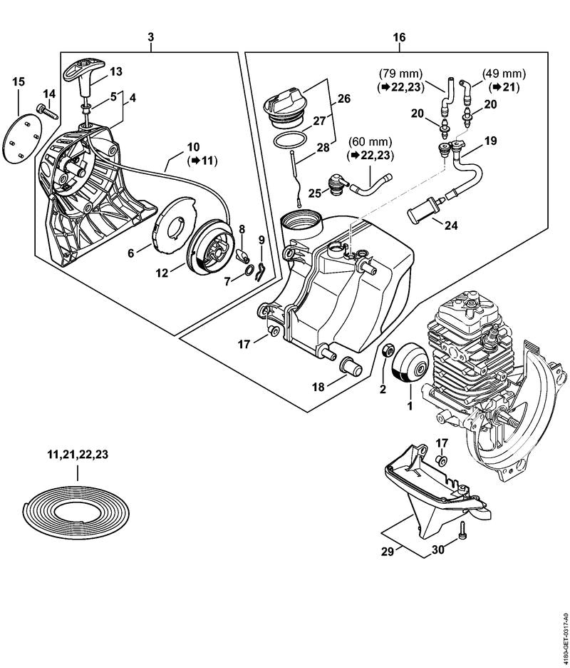 STIHL Model plate FS 131 OEM 41809671548 technical drawing position 15