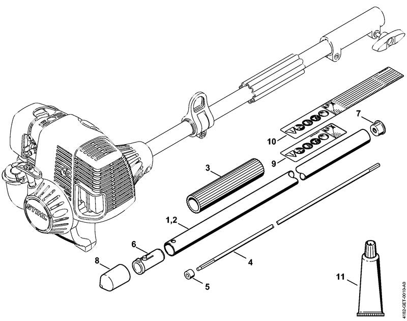 STIHL Drive tube assembly Ø 25,4 mm OEM 41827107114 technical drawing position 1