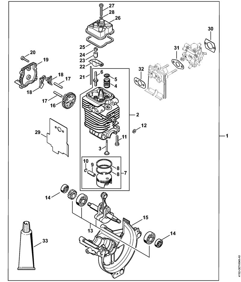 STIHL Engine Ø 43 mm OEM 41800200201 technical drawing position 1