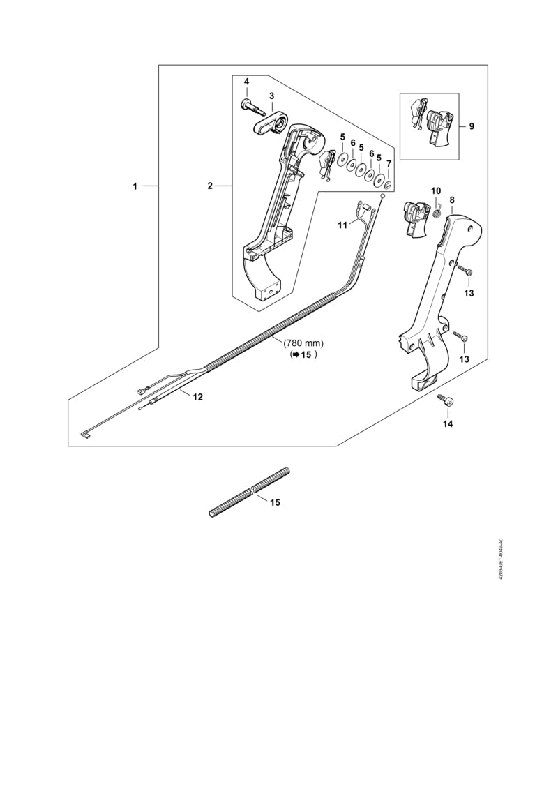 STIHL Control handle Ø 67 mm OEM 42037901304 technical drawing position 1