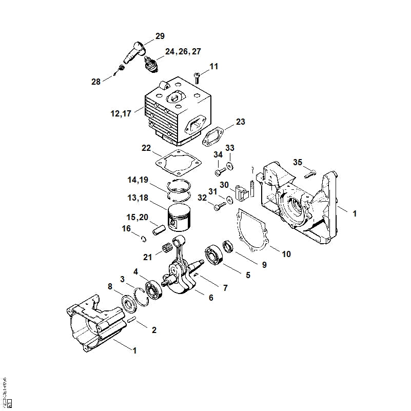 STIHL Cylinder with piston Ø 46 mm OEM 42030201201 technical drawing position 17