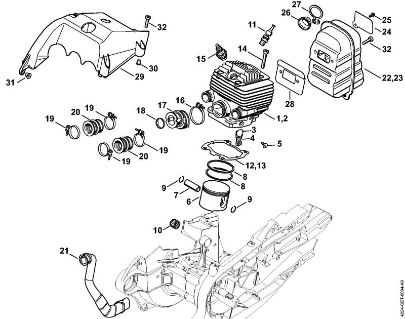 STIHL Air guide shroud OEM 42240800900 technical drawing position 29