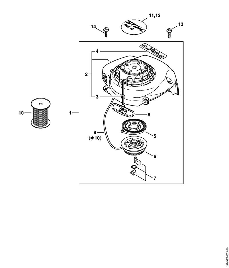 STIHL Model plate HS 87 T OEM 42379671507 technical drawing position 12