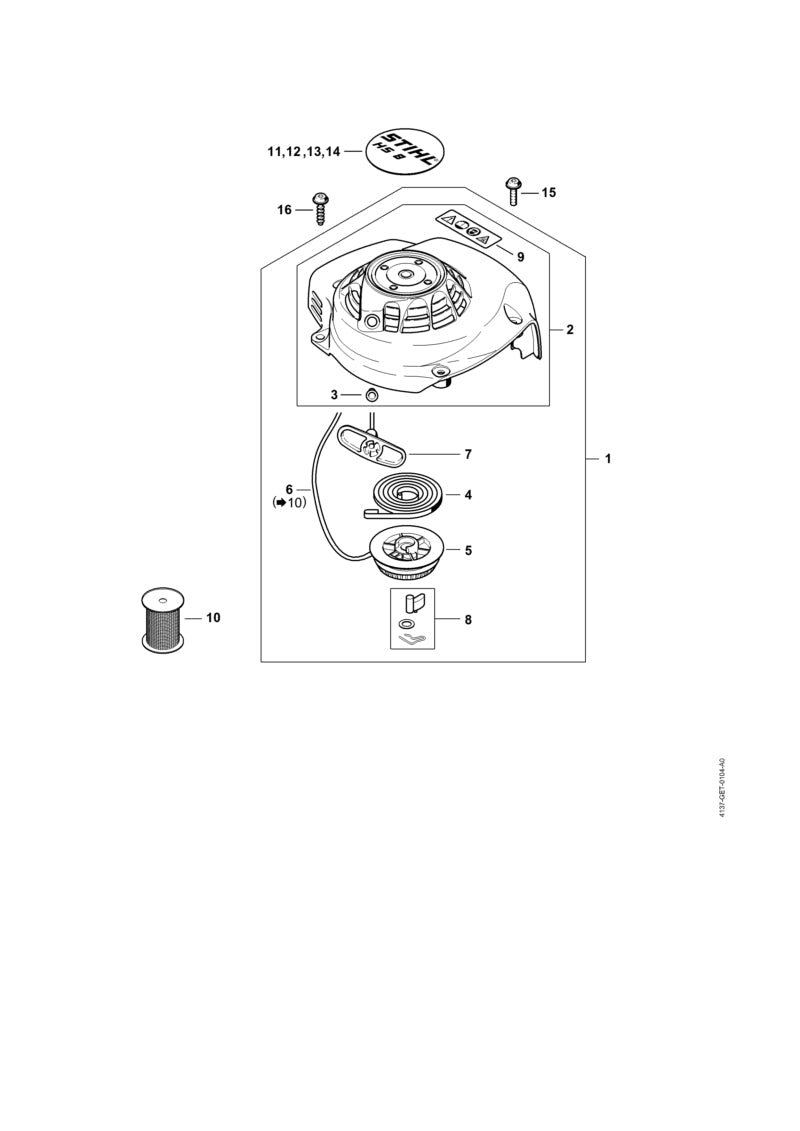 STIHL Fan housing with rewind starter OEM 42370802113 technical drawing position 1