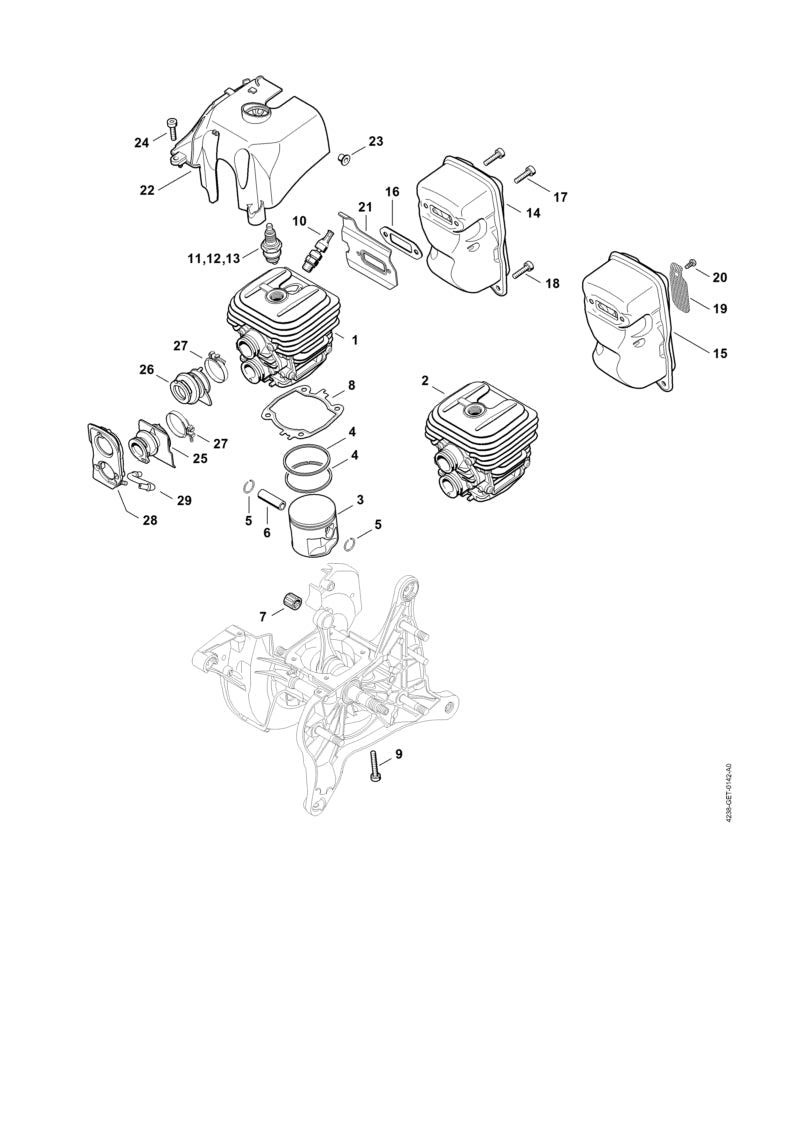STIHL Piston Ø 50 mm OEM 42380302008 technical drawing position 3