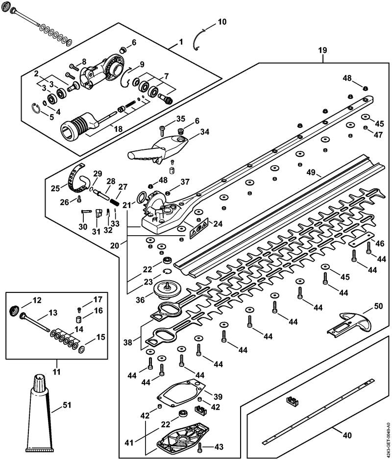 STIHL Gear housing (145°, 500 mm) OEM 42436400536 technical drawing position 19