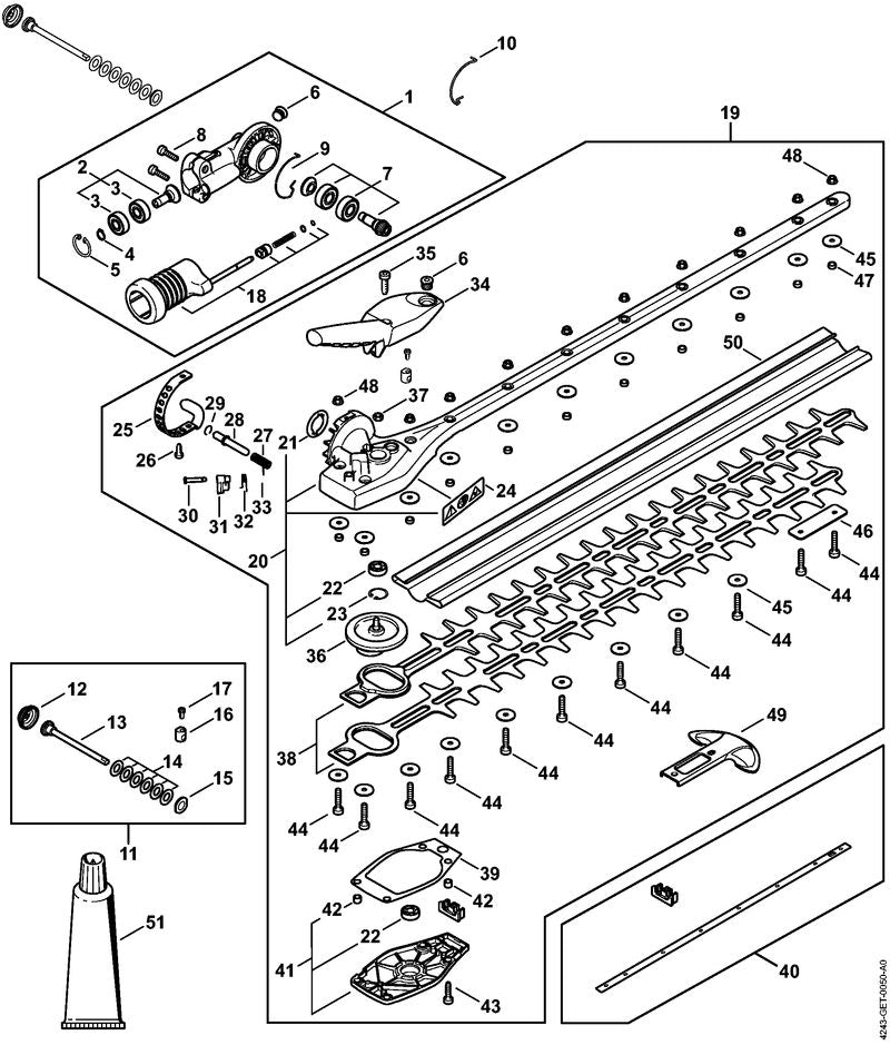 STIHL Gear housing (145°, 600 mm) OEM 42436400537 technical drawing position 19