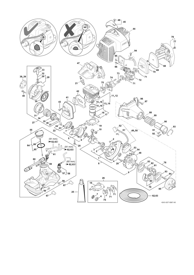 STIHL Piston ring Ø 35x1,2 mm OEM 41490343005 technical drawing position 15