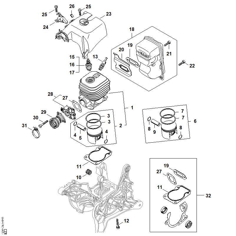 STIHL Air guide shroud OEM 42500800900 technical drawing position 23