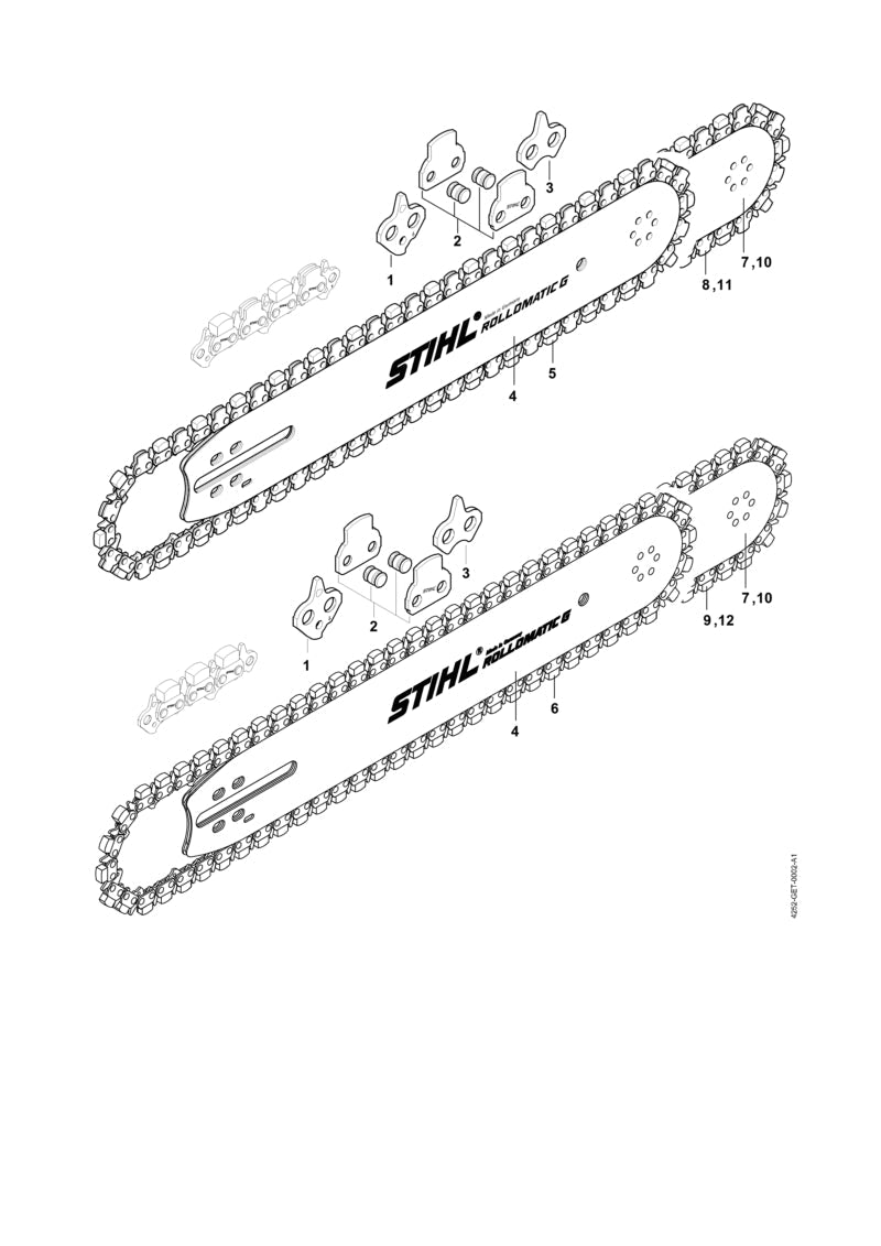 STIHL Set of hump drive link 3/8" G OEM 32106621150 technical drawing position 1