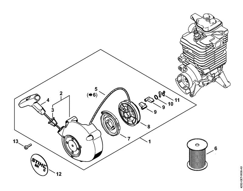 STIHL Starter cover OEM 42821900400 technical drawing position 2