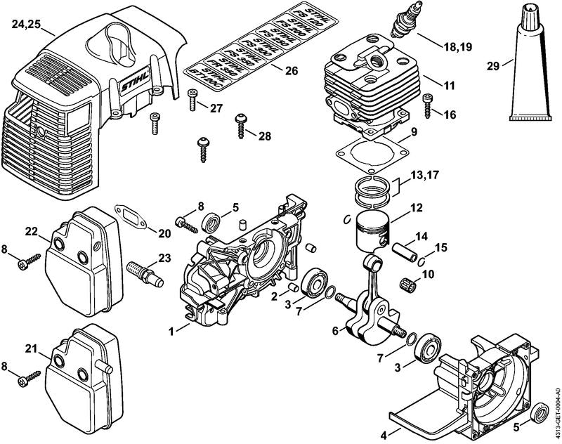 STIHL Muffler OEM 41341400607 technical drawing position 22