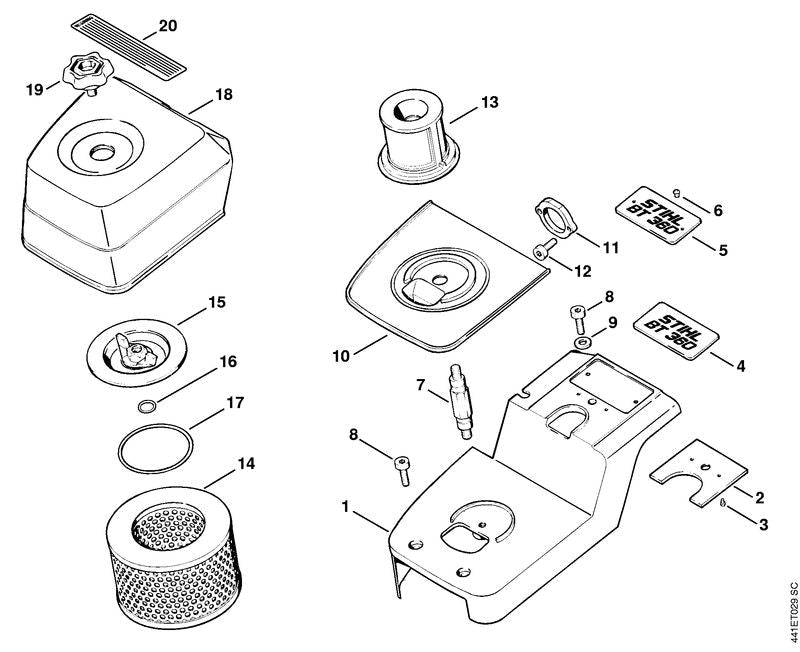 STIHL Main filter OEM 42011410300 technical drawing position 14