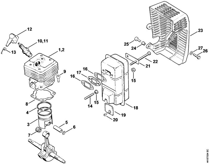 STIHL Piston Ø 49 mm OEM 42010302000 technical drawing position 3