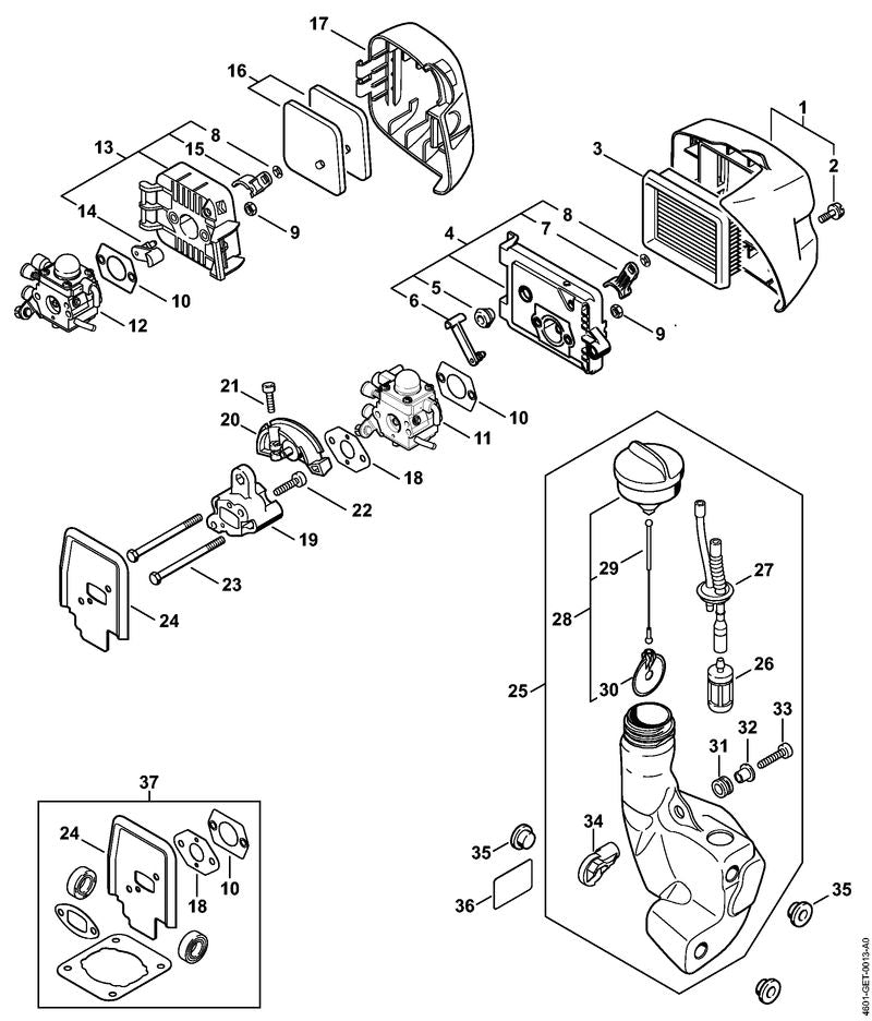 STIHL Filter cover OEM 41401410502 technical drawing position 17