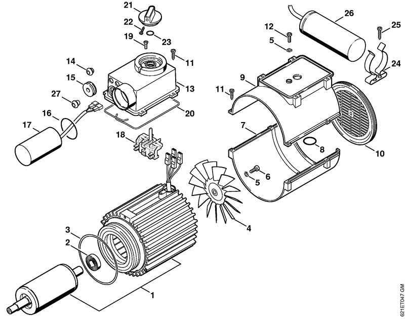 STIHL Electric motor 230 V/50 Hz OEM 47286000202 technical drawing position 1