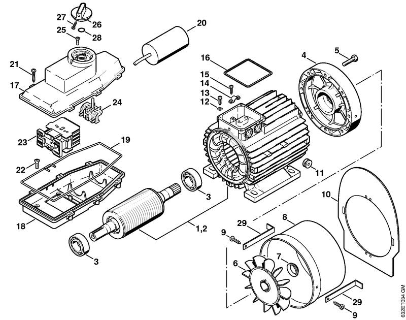 STIHL Electric motor 400/415 V/50 Hz OEM 47316000202 technical drawing position 2