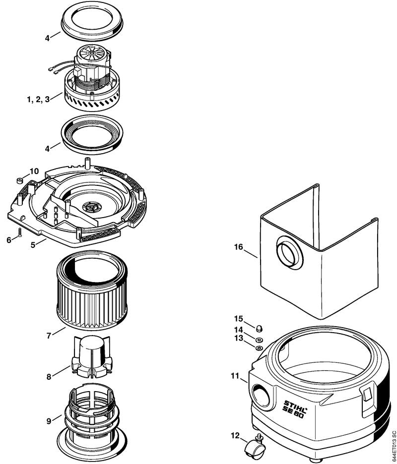 STIHL Electric motor 230 V/50 Hz OEM 47306000200 technical drawing position 1