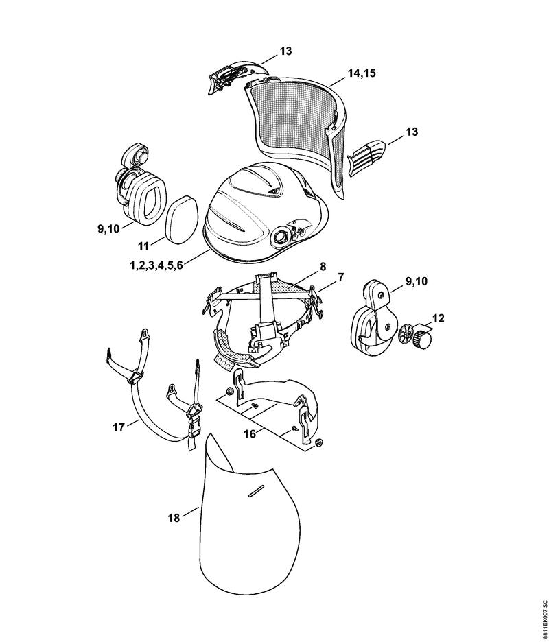 STIHL Ear defenders, orange OEM 00008840450 technical drawing position 9