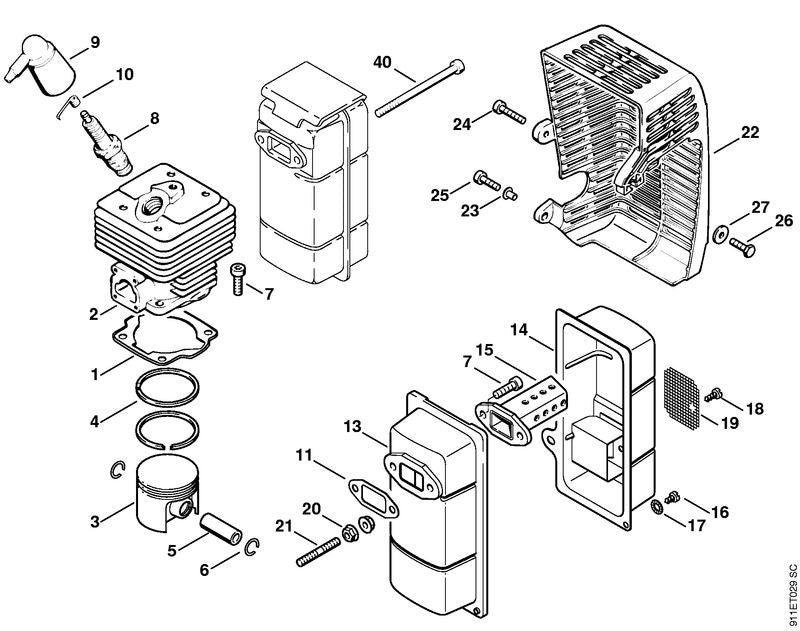 STIHL Spark plug Bosch WR 7 AC OEM 11074007000 technical drawing position 8