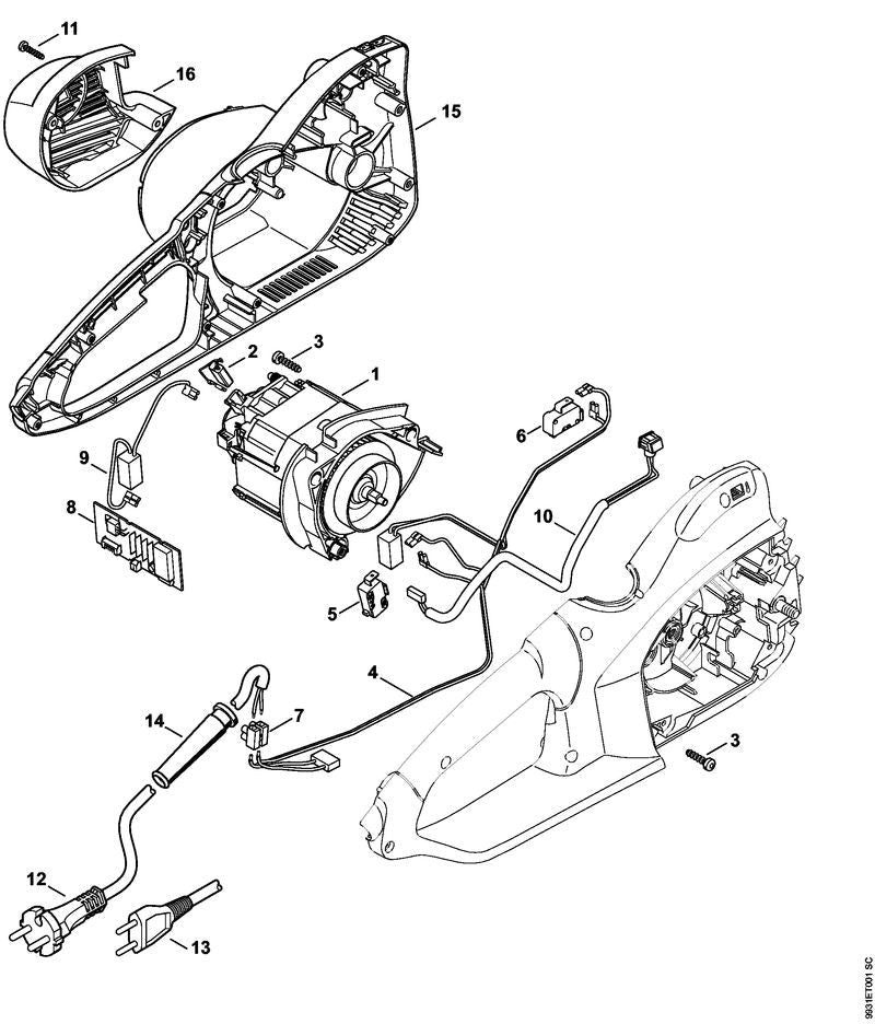 STIHL Electric motor 230 V/50 Hz, 2.3 kW OEM 12096000210 technical drawing position 1