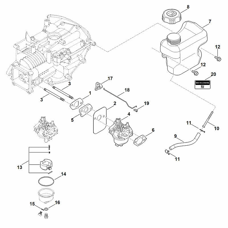 STIHL Carburettor repair kit OEM 00048825705 technical drawing position 13