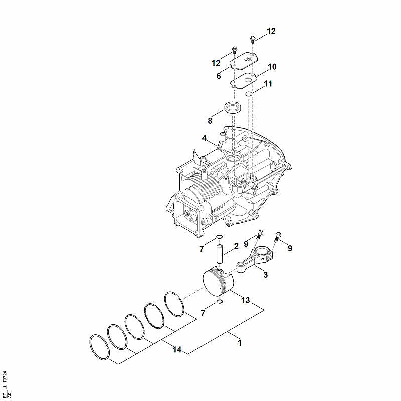 STIHL Piston ring set OEM 00040071033 technical drawing position 14