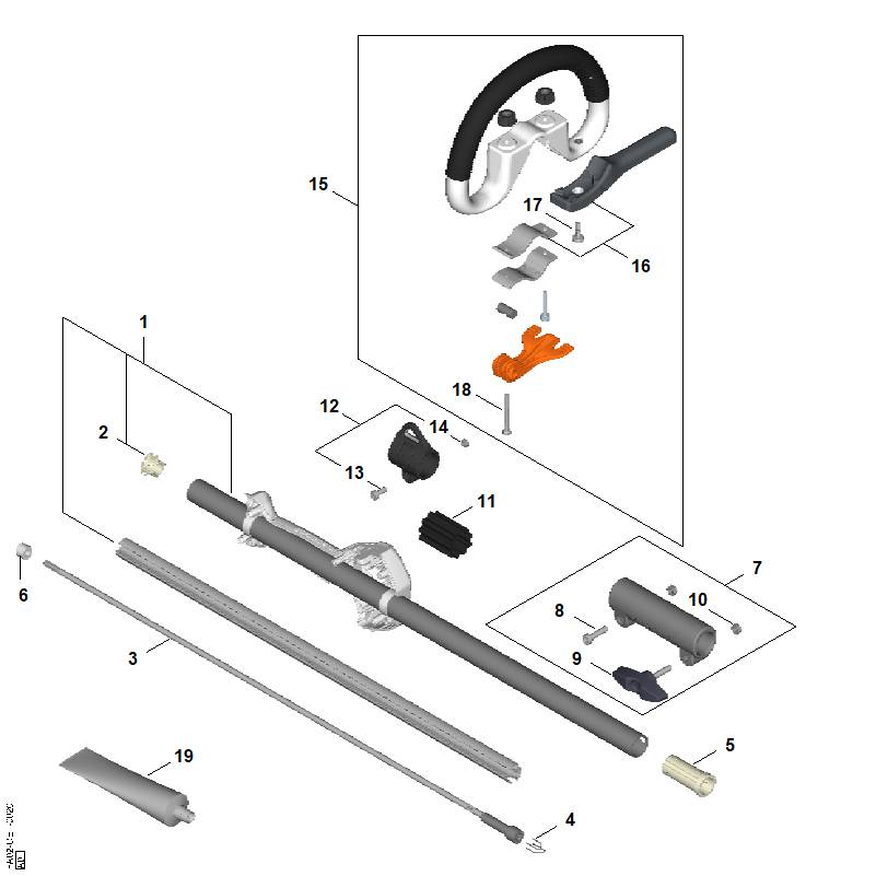 STIHL Drive tube assembly Ø 25.4 mm x 0.64 m / 1" x 25 7/20" OEM 41407107120 technical drawing position 1