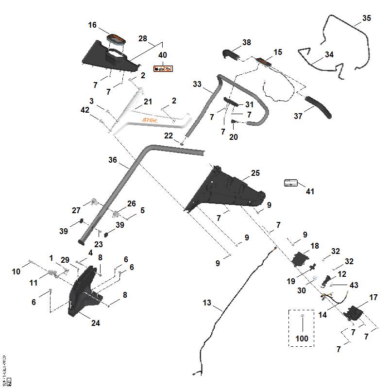 STIHL Warning sign with machine number OEM 00009673454 technical drawing position 41